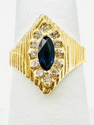 14 Karat Yellow Gold  Natural Diamond And Natural Sapphire Ring Size 6.25 - J11500