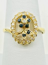 14 Karat Yellow Natural Diamond And Natural Sapphire Oval Ring Size 7.25 - J11501