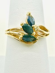 14 Karat Yellow Gold Natural Sapphire And Natural Diamond Ring Size 6.25 -J11502