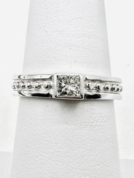 Ladys Natural Diamond Engagement Ring In 14KT White Gold Size 6.25 -J11514