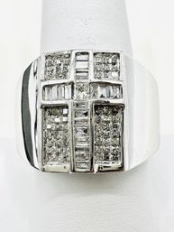Mens Natural Diamond Cross Wide Band Ring In 14KT White Gold Size 12.25 -J11520