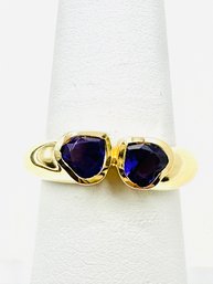 Natural Amethyst Double Heart Ring In 14KT Yellow Gold Size 6.25 - J11524