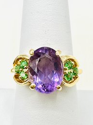 Natural Amethyst And Peridot Ring In 14KT Yellow Gold Size 8.25 -J11525