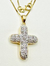 14 Karat 2-Tone Gold Natural Diamond Cross Pendant And Chain - J11529