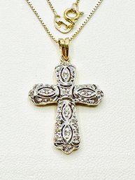 14 Karat 2-Tone Gold Natural Diamond Cross Pendant And Chain - J11530