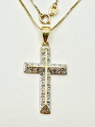 14 Karat Yellow Gold Natural Diamond Cross Pendant And Chain - J11531