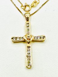 14 Karat Yellow Gold Natural Diamond Cross Pendant And Chain - J11532