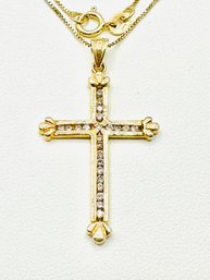 14 Karat Yellow Gold Natural Diamond Cross Pendant And Chain - J11533