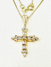 14 Karat Yellow Gold Natural Diamond Cross Pendant And Chain - J11534