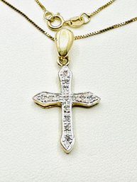 14 Karat 2-Tone Gold Natural Diamond Cross Pendant And Chain - J11535