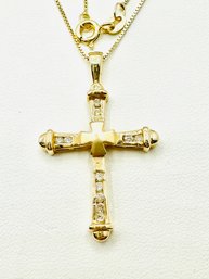 14 Karat Yellow Gold  Natural Diamond Cross Pendant And Chain - J11537