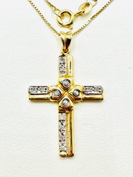 14 Karat Yellow Gold Natural Diamond Cross With 4 Hearts Pendant And Chain - J11538