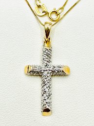 14 Karat 2-Tone Gold Natural Diamond Cross Pendant And Chain - J11540