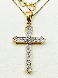 14 Karat 2-Tone Gold Natural Diamond Cross Pendant And Chain - J11541