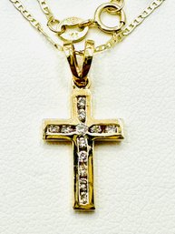 14 Karat Yellow Gold Natural Diamond Cross Pendant And Chain - J11545