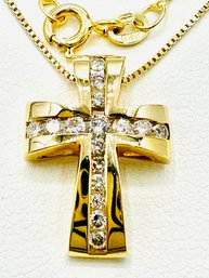14 Karat Yellow Gold Natural Diamond Cross Pendant And Chain - J11547