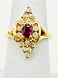 14 Karat Yellow Gold Natural Diamond And Natural Ruby Ring Size 6 - J11548