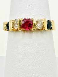 14 Karat Yellow Gold Natural Ruby And Natural Sapphire Ring Size  7 - J11550