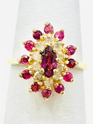 14 Karat Yellow Gold Natural Diamond And Natural Ruby Ring Size 4.5 - J11552