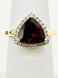 14 Karat Yellow Gold Natural Diamond And Garnet Ring Size 5.25 - J11571