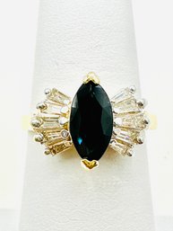14 Karat Yellow Gold Natural Sapphire And Diamond Ring Size 6 - J11575