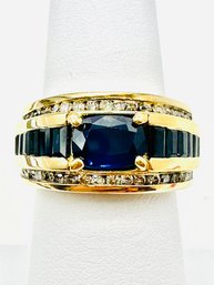 14 Karat Yellow Gold Natural Sapphire And Diamond Ring - J11576