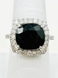 14 Karat White Gold Natural Sapphire And Diamond Ring Size 7.25 - J11578