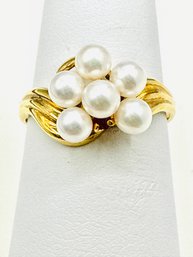 18 Karat Yellow Gold Pearl And Ruby Ring Size 5.75 - J11580