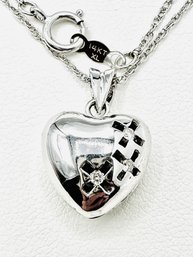 14 Karat White Gold Natural Diamond Heart Pendant And Chain - J11585