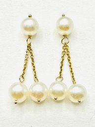 14 Karat Yellow Gold Hanging Pearl Earrings - J11586