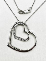 14 Karat White Gold Natural Diamond Double Heart Pendant With Chain - J11588