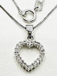 14 Karat White Gold Natural Diamond Heart Pendant And Chain - J11594