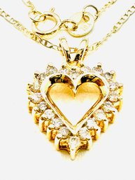 14 Karat Yellow Gold  Natural Diamond Heart Pendant And Chain - J11595