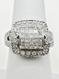 18KT White Gold Natural Diamond Fancy Ring Size 6.5 - J11621