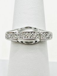 14KT White Gold Natural Diamond Ring With Hearts Size 6.5 - J11623