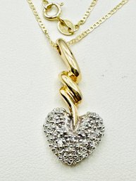 14KT Yellow Gold Natural Diamond Heart Pendant With Fancy Chain - J11668