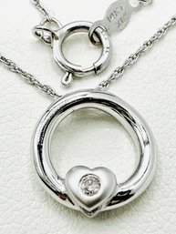 14KT White Gold Natural Diamond Circle Heart Pendant With Fancy Chain - J11669