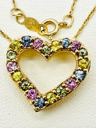 14KT Yellow Gold  Natural Multi Color Stone Heart Pendant With Fancy Chain - J11670
