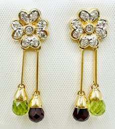 14KT Yellow Gold Pair Of Natural Diamond And  Peridot Garnet Fancy Earrings - J11671