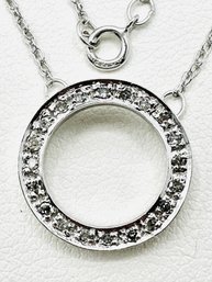 14KT White Gold  Natural Diamond Circle Pendant With Chain - J11673