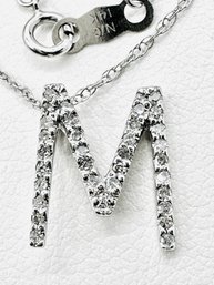 14KT White Gold  Natural Diamond Initial M Pendant With Chain - J11674