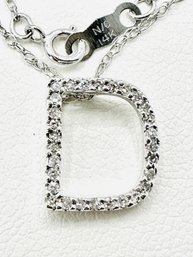 14KT White Gold Natural Diamond Initial D Pendant With Chain - J11676