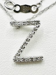 14KT White Gold  Natural Diamond Initial Z Pendant With Chain - J11677