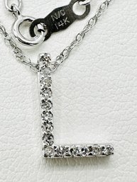 14KT White Gold  Natural Diamond Initial L  Pendant With Chain - J11678