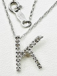 14KT White Gold Natural Diamond Initial K Pendant With Chain - J11679