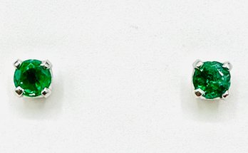 14KT White Gold  Pair Of Natural Emerald Stud Earrings - J11680