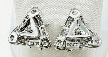 14KT White Gold  Natural Diamond Triangle French Clip Earrings - J11690