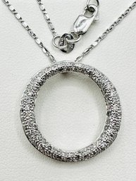 14KT White Gold  Natural Diamond Circle Pendant And Fancy Chain - J11692