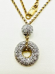 18KT Yellow And White Gold Natural Diamond Ball And Circle Pendant And Fancy Chain - J11693
