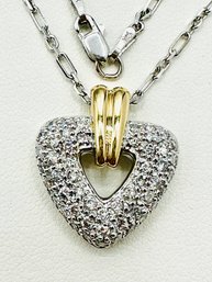 14KT Yellow And White Gold Natural Diamond Heart Pendant And White Gold Chain - J11694